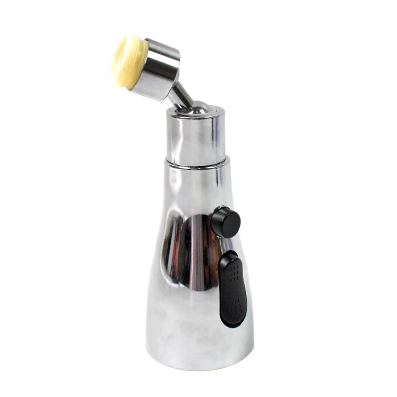 Clear pepper grinder with chrome top and black and yellow accents on a white background