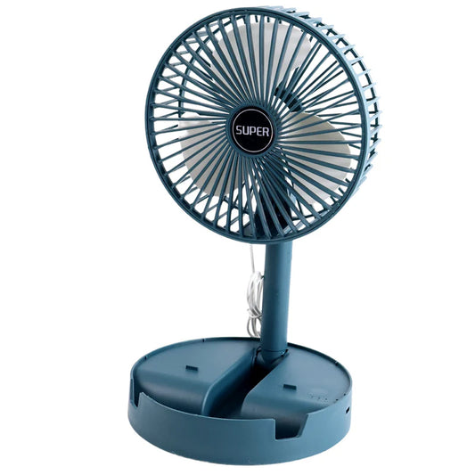 Blue portable fan with 'Super' branding on a white background