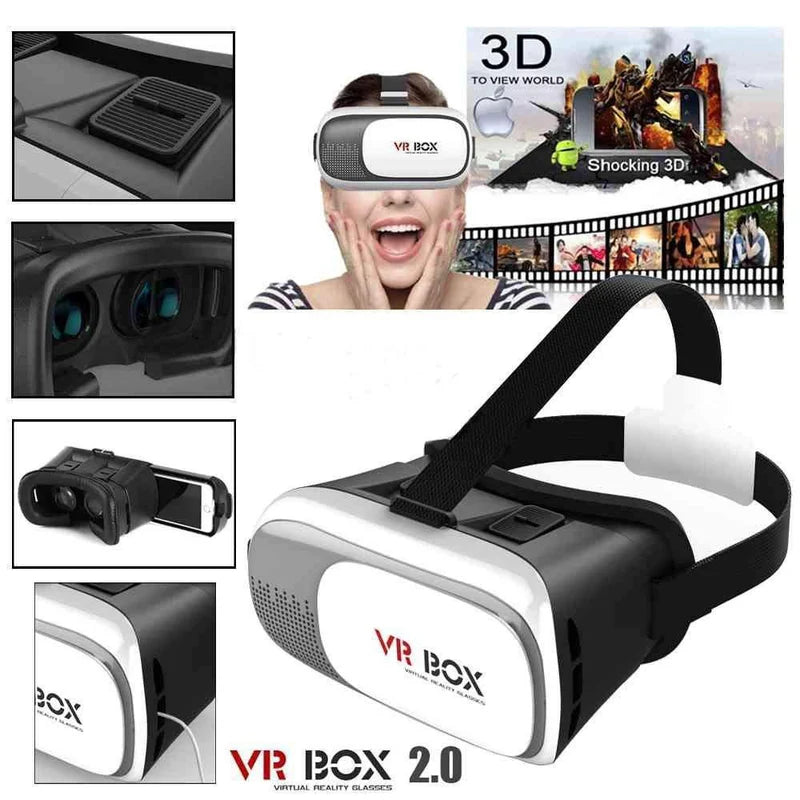 VR Box 2.0 virtual reality headset with accessories on a white background