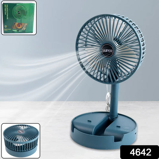Blue portable fan with 'Super' branding on a gray background